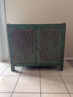 Vintage Green Wood Cabinet with Lattice Doors