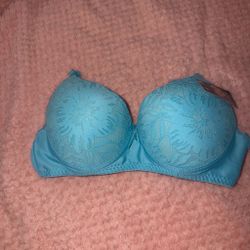Teal Lace Overlay Underwire Bra