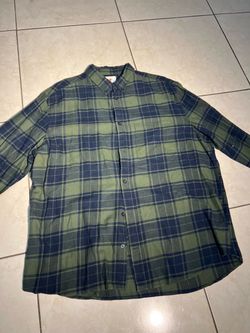Green and Navy Plaid  Men Button-Up Shirt