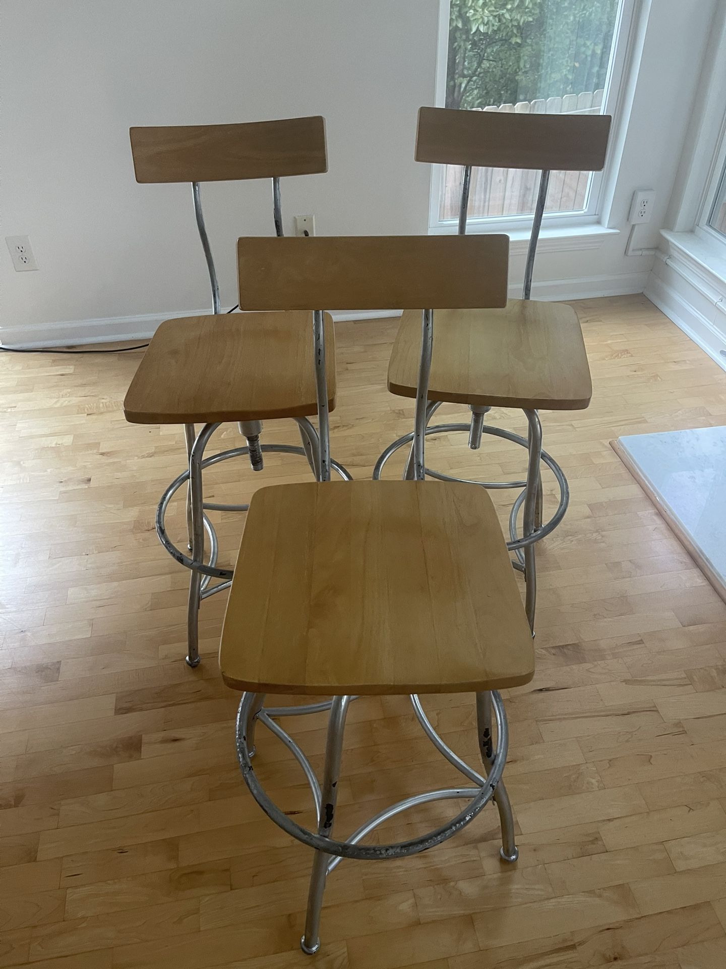 3 Adjustable Barstools – Wood & Metal – $25 for All