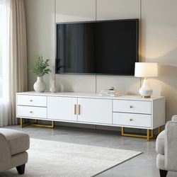 Quito Modern TV Stand with Gold Metal Legs, White | Free Shipping | Shop Homycasa.com