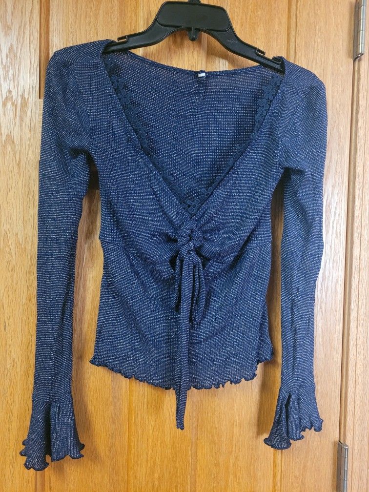Navy Blue With Sparkle Long Sleeve Top.  Size Small