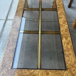 Coffee Table Solid Wood w/smoke Glass Top