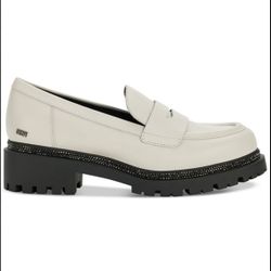 NWOT DKNY Rudy Slip-On Penny White Leather Loafer Flats with studs.