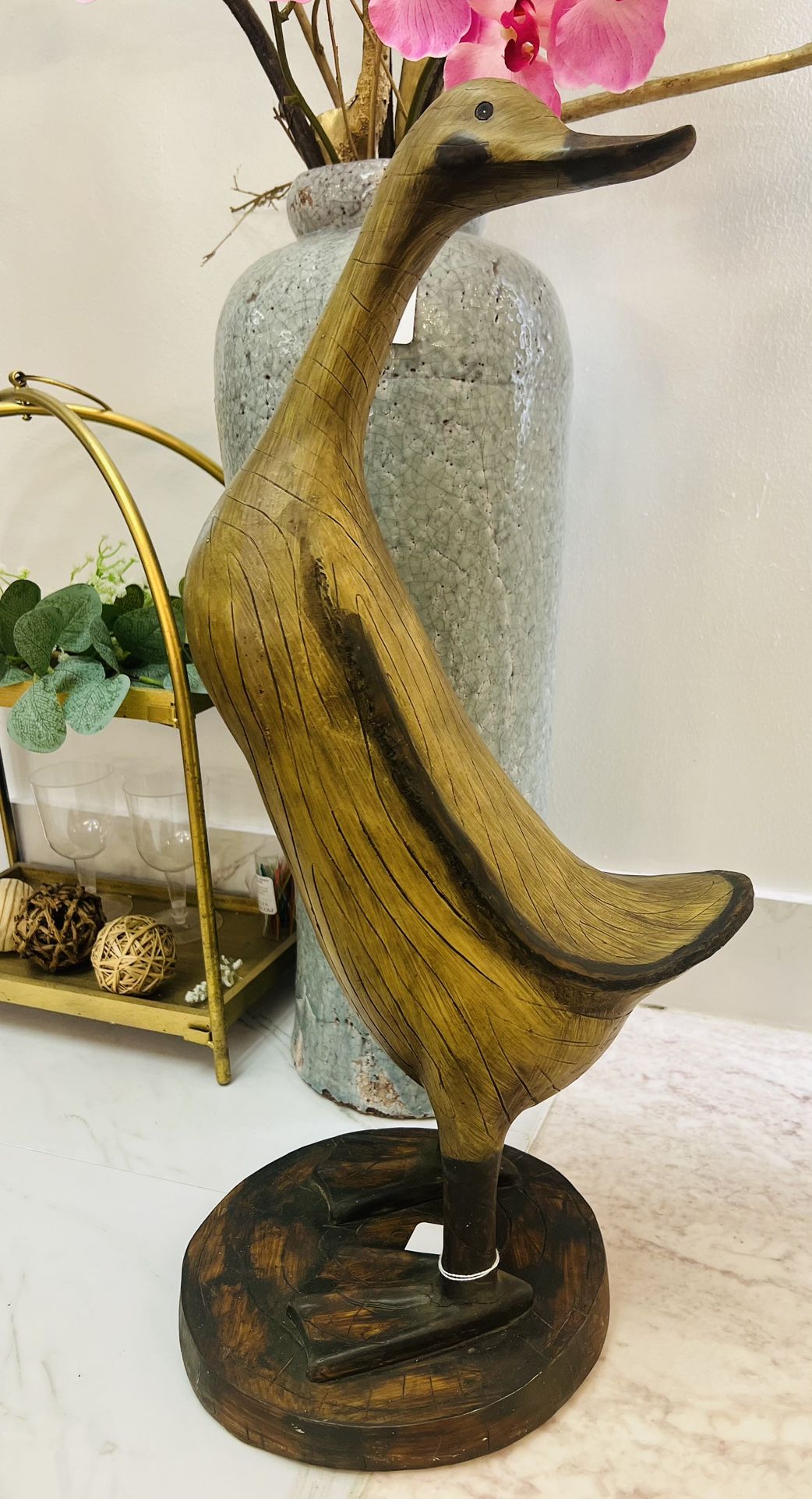 Vintage Hand-Carved Wooden Duck Statue
