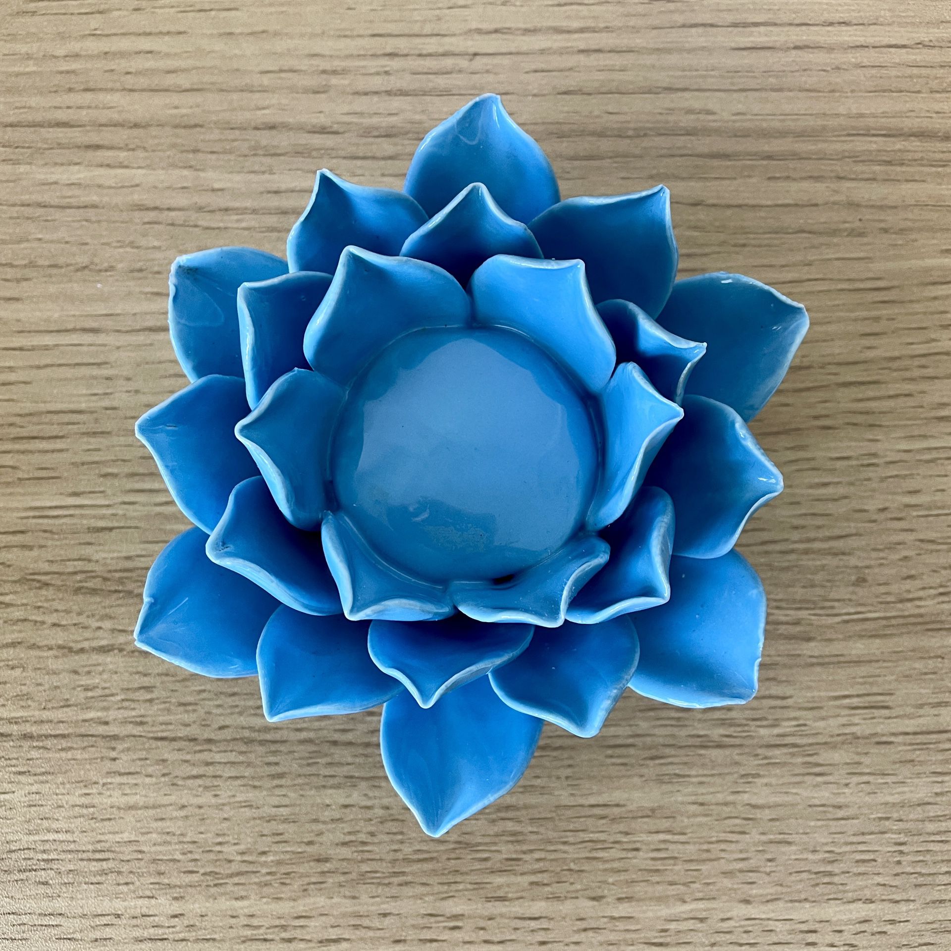 Blue Ceramic Lotus Flower Tea Light Candle Holder