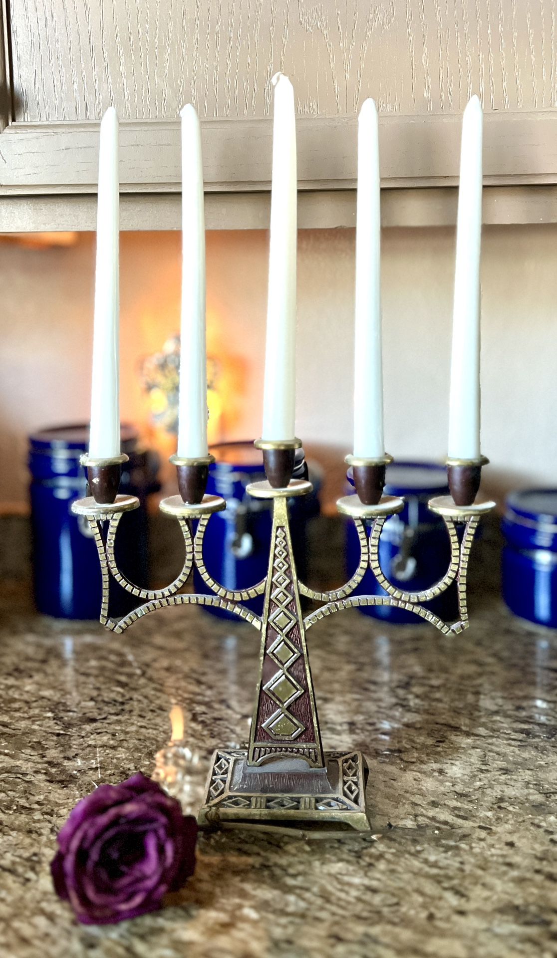 Antique Art Deco Solid Brass Candlestick Candelabra