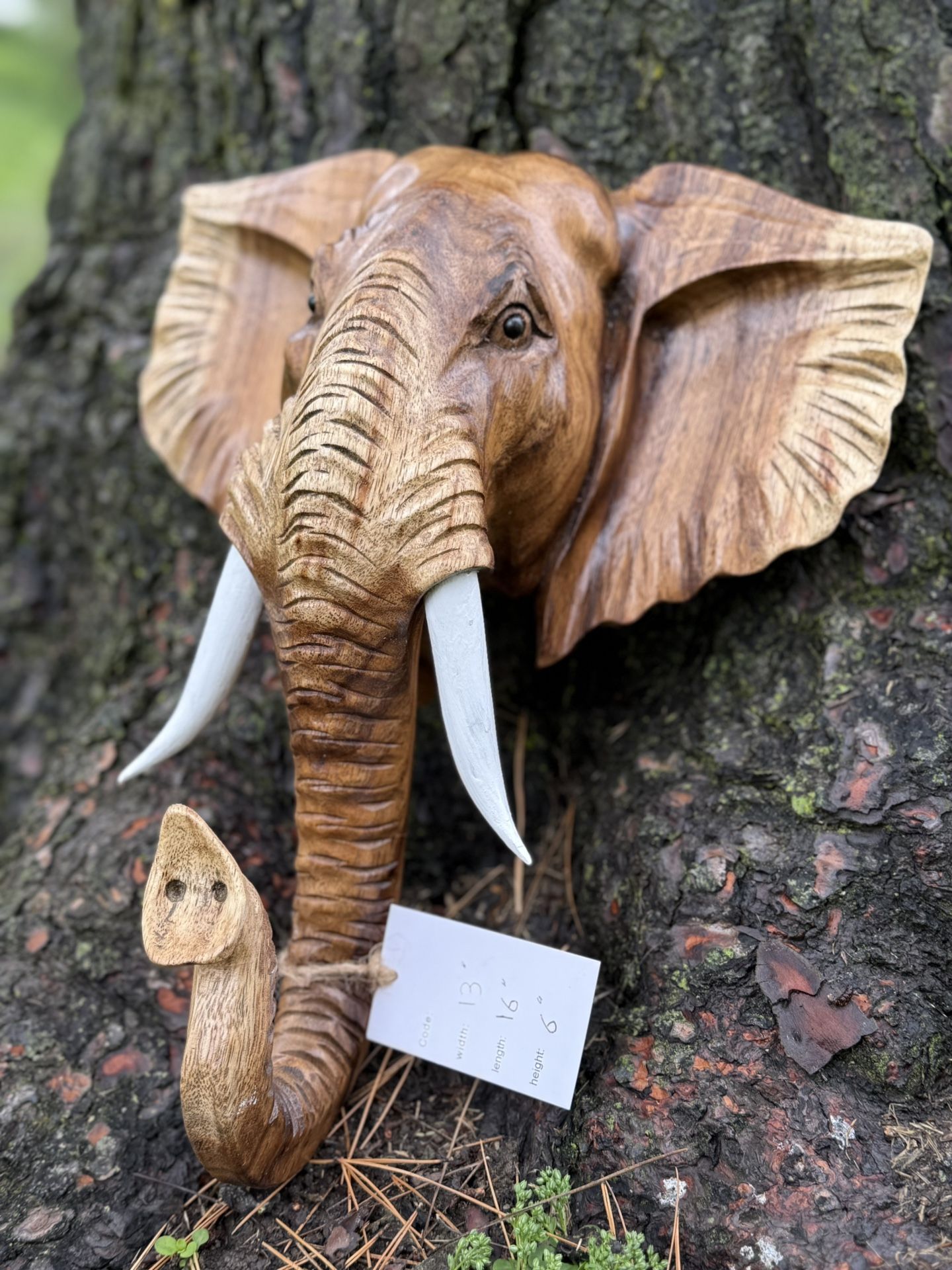 Wood Hand Carved Sculpture, Elephant Head Sculpture