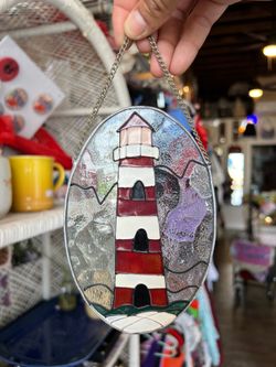 Suncatcher lighthouse stained glass wall hanging home decor