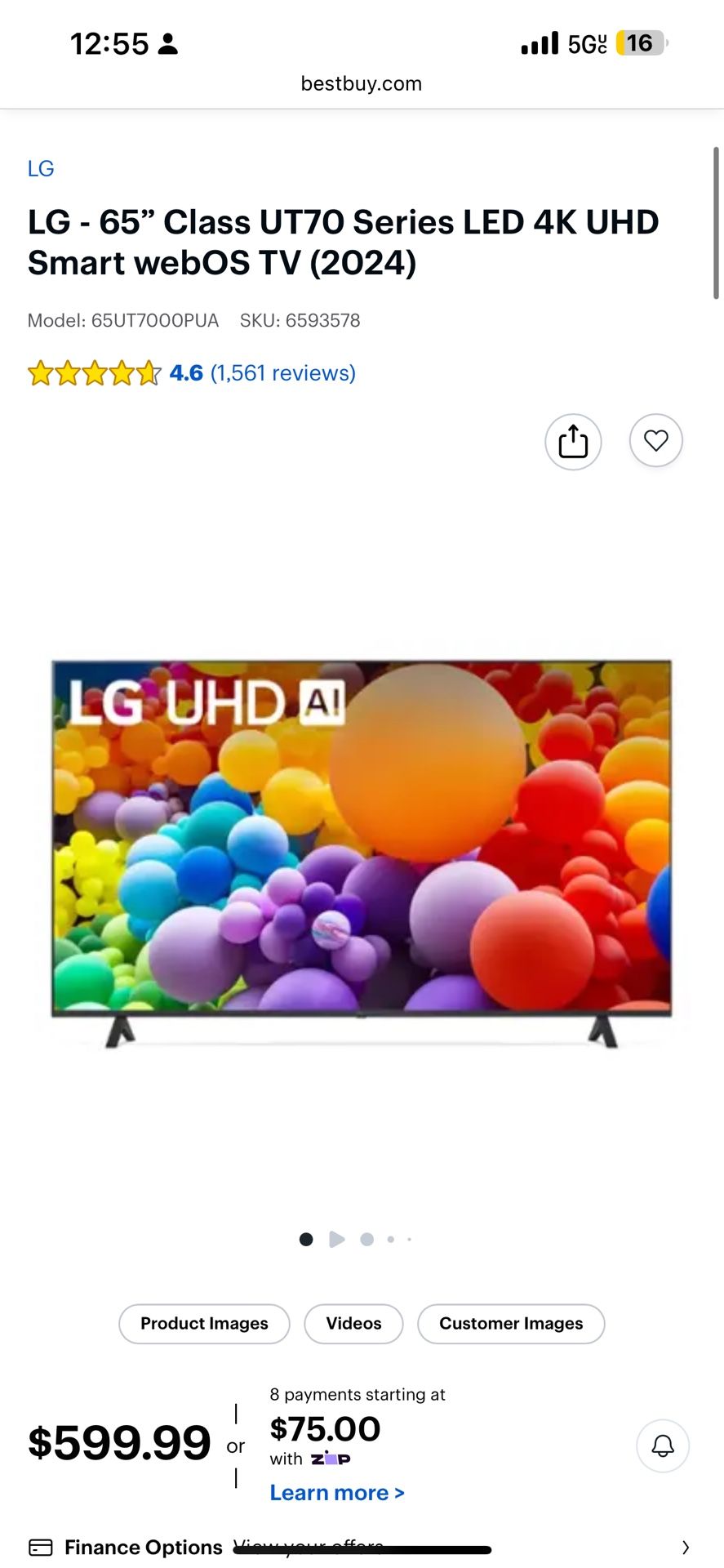 LG 65” 4K Smart TV (2024) – works, has screen lines
