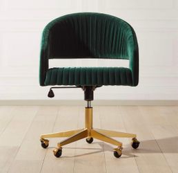 CB2 Channel Green Velvet Pleated Office Chair