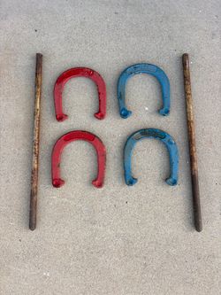 Vintage Royal St. Pierre Horseshoe Set – 4 Shoes + 2 Stakes – Made in USA