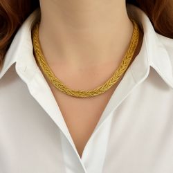Vintage 1980s Gold-Tone Collar Necklace, 18”