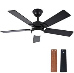 42" Ceiling Fan with Light and Remote Black/Brown Low Profile Flush Mount Indoor Outdoor Patio