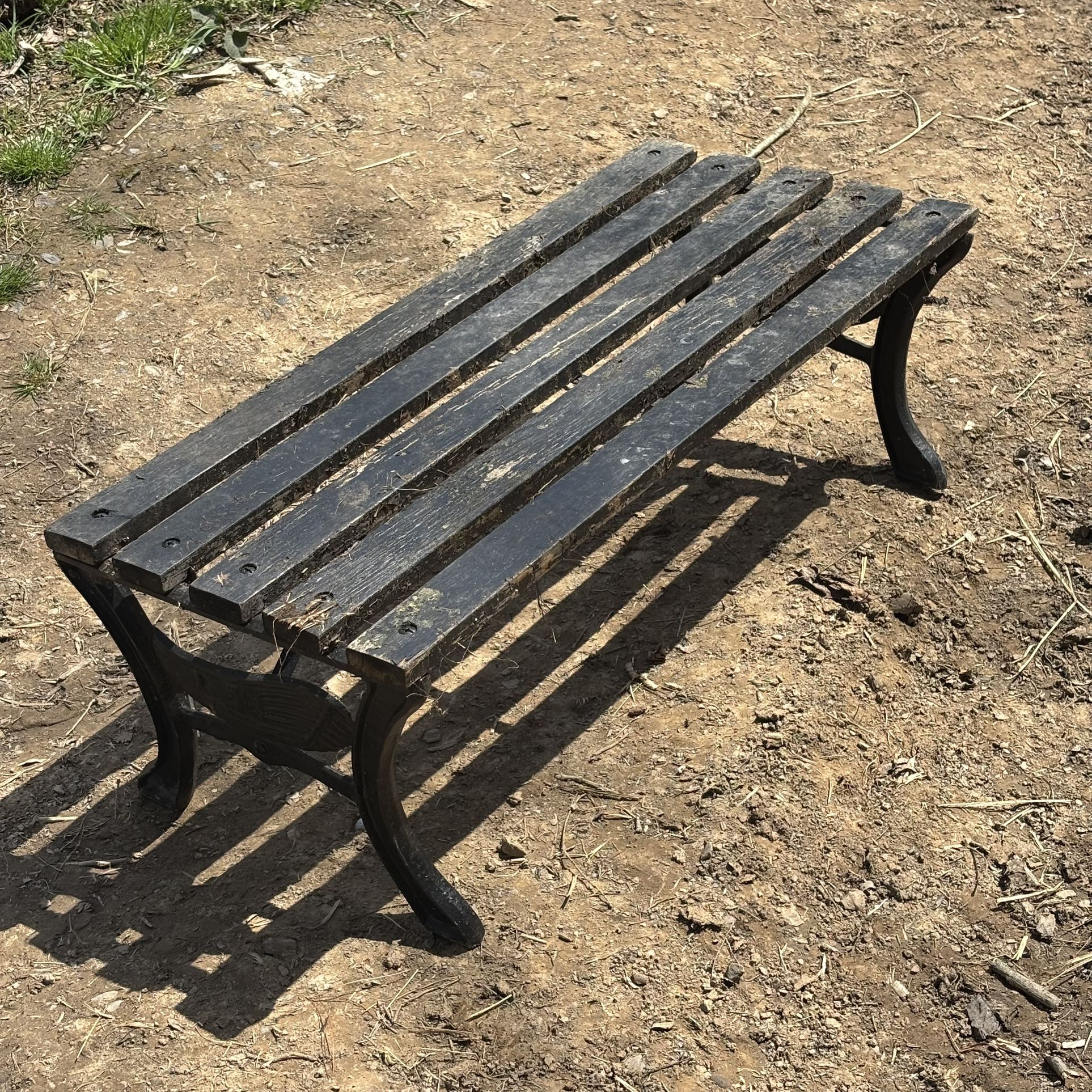 Cast Iron Bench Black Wood Slats Short Farmhouse Rustic