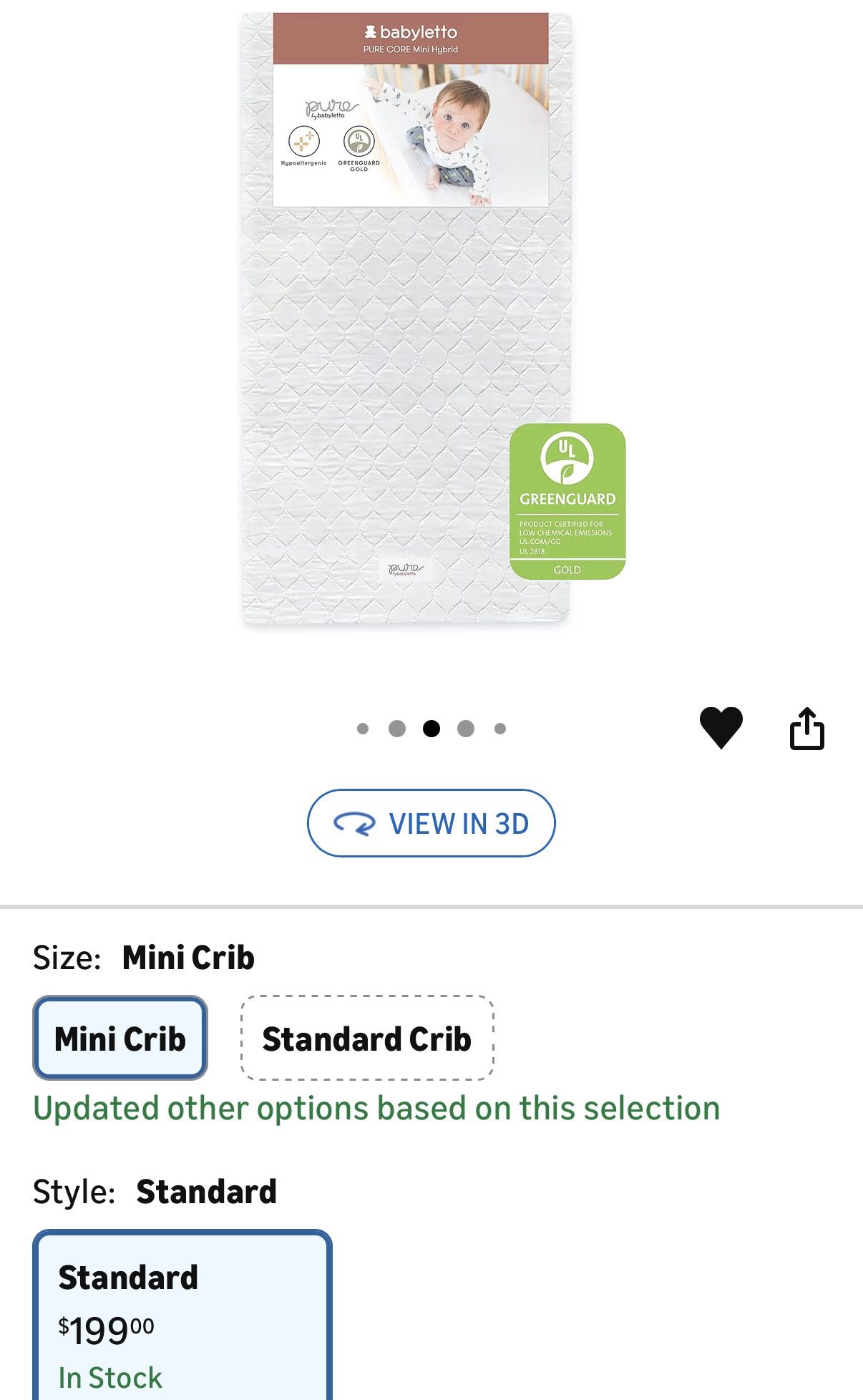 Babyletto Pure Core Mini Crib Mattress, Hybrid Waterproof Cover, Lightweight, Greenguard Gold Certified