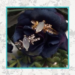 2PC MOONSTONE RINGS MOON BOHO BLING SET GOLD SILVER SIZE 7 CHIC DIAMOND RHINESTONE FUAX DESIGN LOVE STYLISH