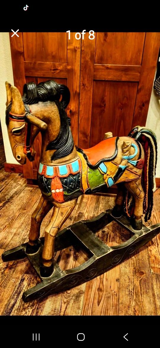 Very Old All Solid Handcarved Hand Painted Rocking Horse