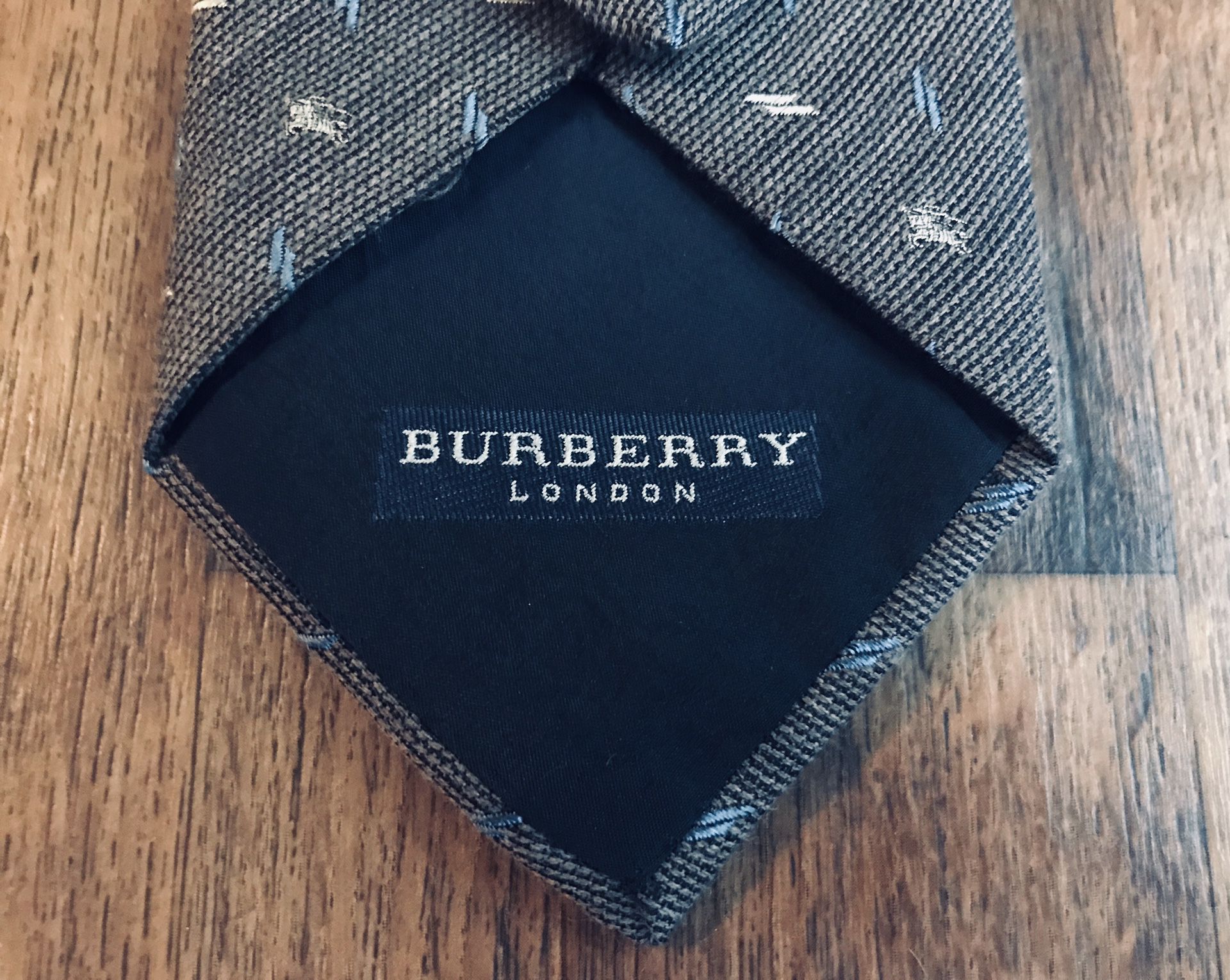 BURBERRY Gray Tan & Blue Woven Wool Tie