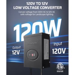 DEWENWILS 120W Low Voltage Landscape Transformer, Outdoor Transformer with Timer and Photocell Sensor, 120V AC to 12V AC, Weatherproof, for LED Lighti