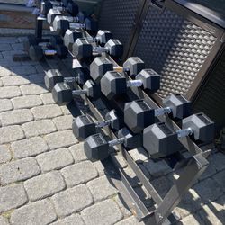 Brand New With Tags 5-25 Complete Starter Set Of 5 Pairs Of Rubber Hex Dumbbells