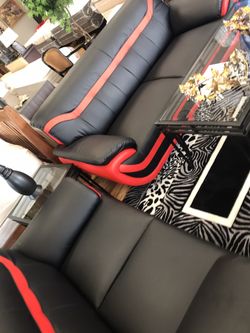 Living room black red couch and Loveseat