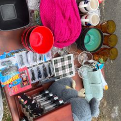 Dishes, Hot Wheels, Woven Baskets, Stuffed Animals