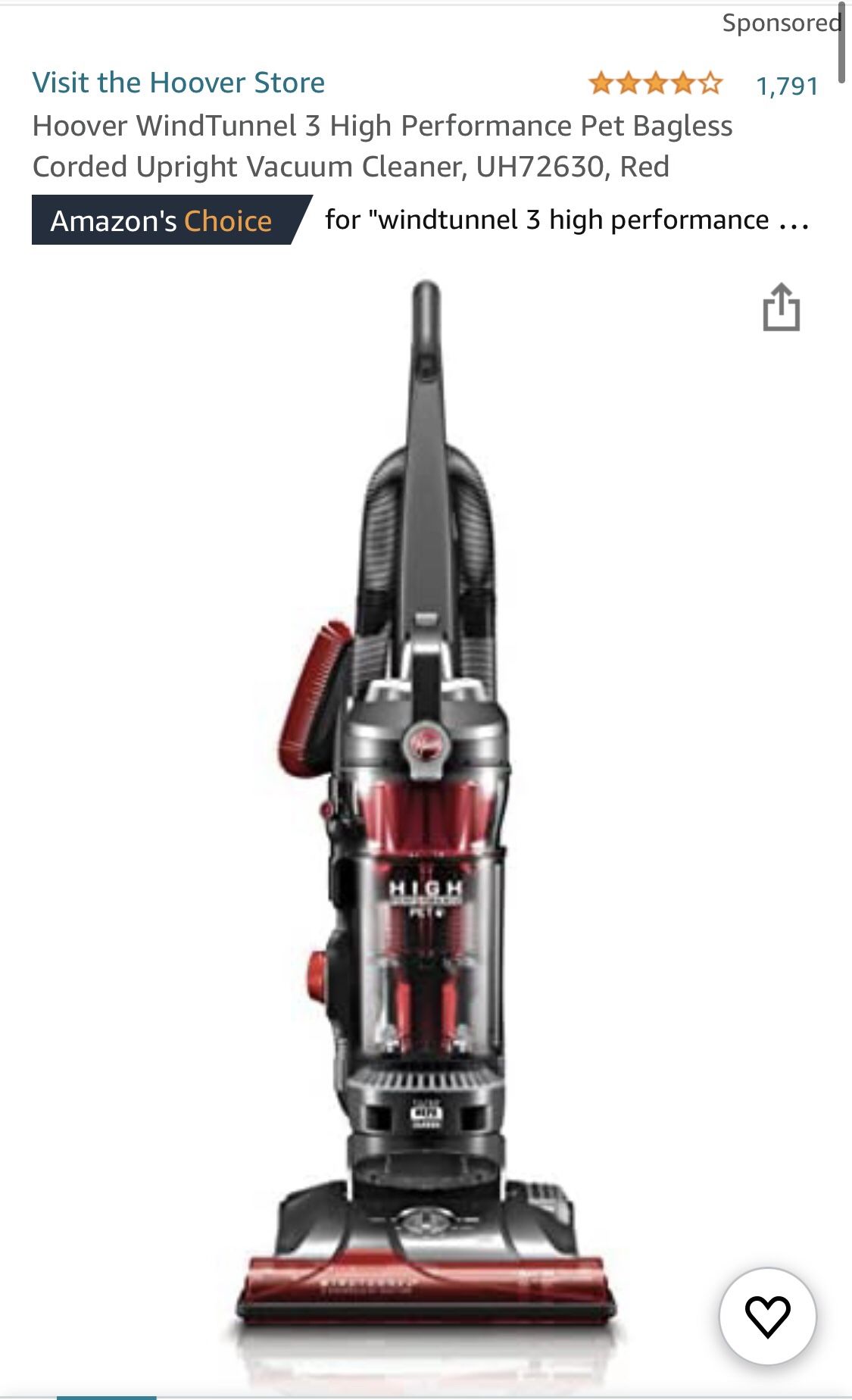 Hoover WindTunnel 3 High Performance Pet Bagless Corded Upright Vacuum Cleaner….NEVER USED!!!