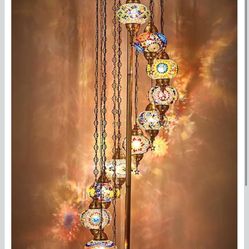 DEMMEX Turkish Moroccan mosaic floor lamp, 11 globes, multicolor boho