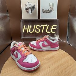 Nike Laser Low Dunk Sneakers Fuchsia (FB9108-102) Kids (PS) Size 11C