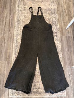 Zenana Washed Mineral Black Wide-Leg Overalls Jumpsuit - Women’s Size L