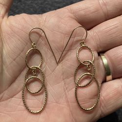 14k Solid Rose Gold Multi-Hoop Dangle Earrings 3g