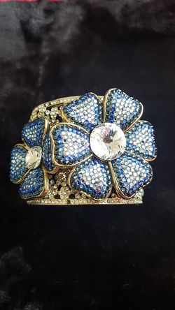 Blue and silver Crystal Cuff Bracelet Bangle
