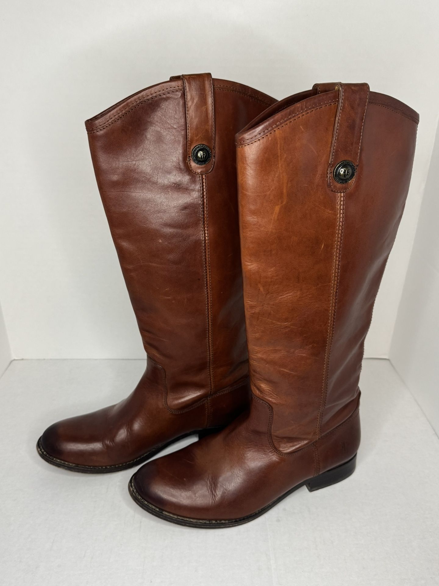 Frye Women's Melissa Boots Button Cognac Leather Tall Riding Boots 7B 77167