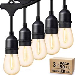 Svater Outdoor String Lights 150FT, E26 Socket, 48pcs S14 Shatterpoof Bulbs, 1 Watt Dimmable 2700K Warm White, IP65 Waterproof Commercial Grade Patio 