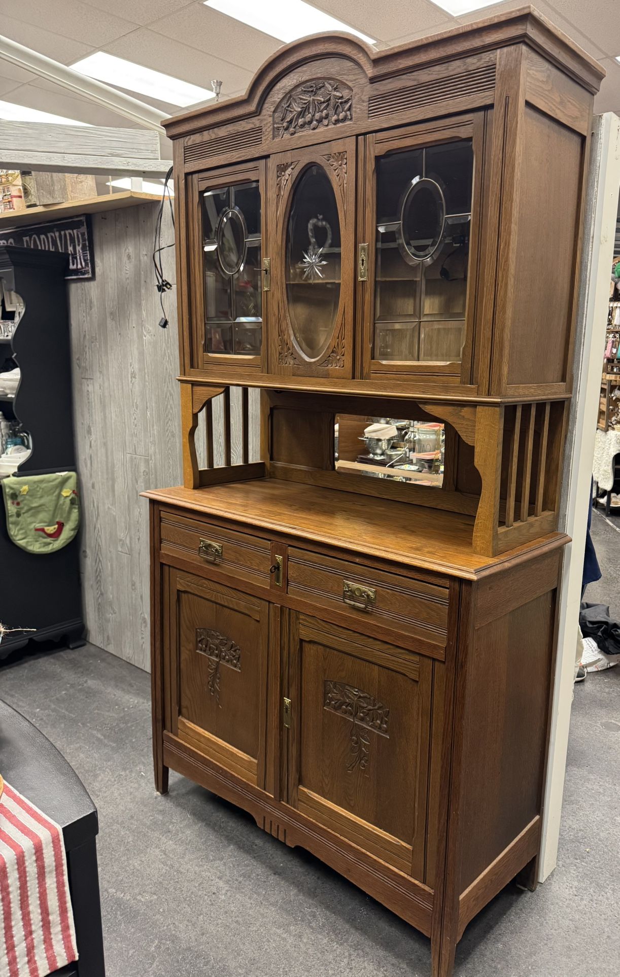 Vintage Lighted Cabinet Hutch