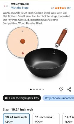 Wangyuanji 10.24-Inch Carbon Steel Wok with Lid