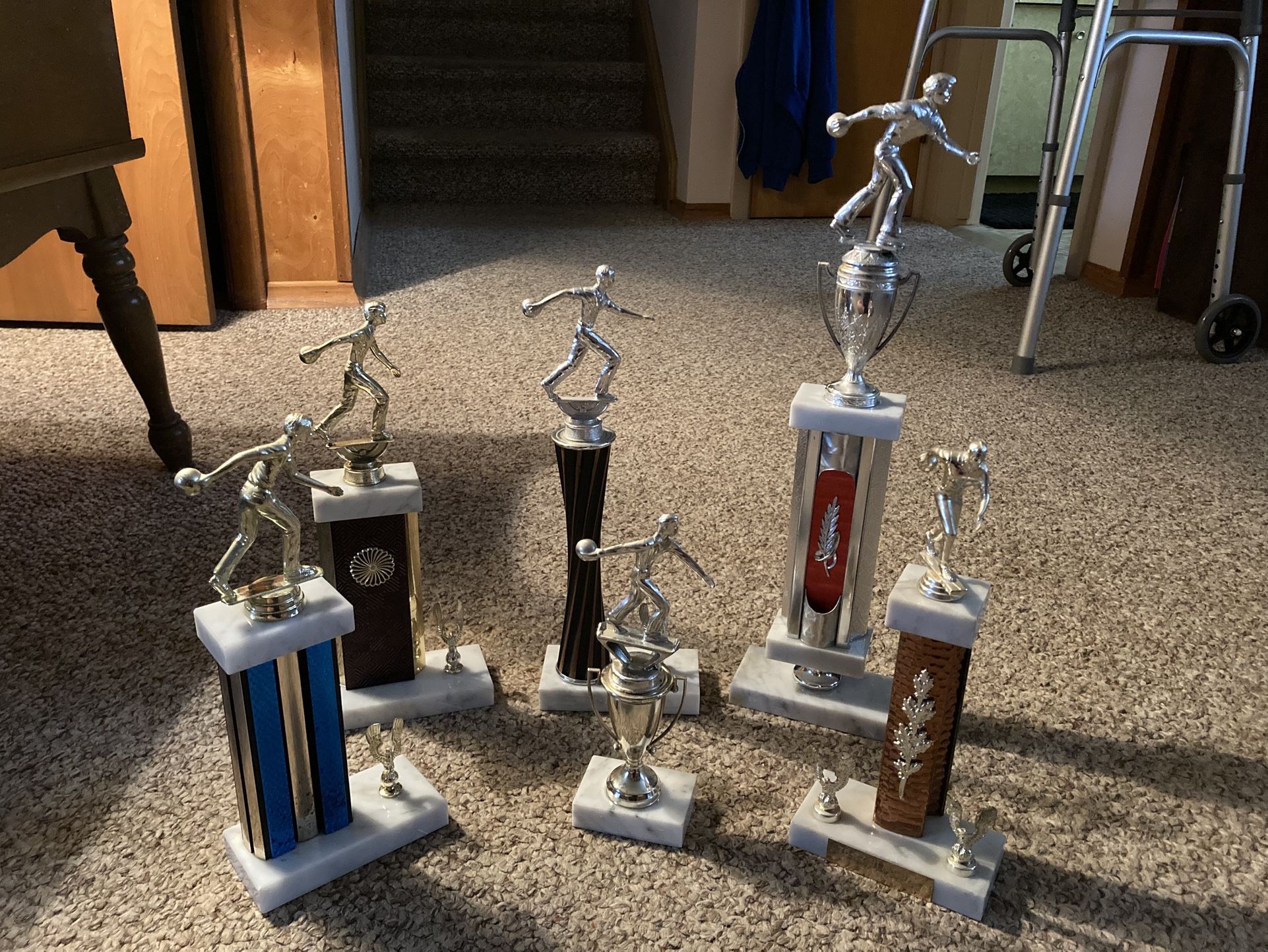 Bowling Trophies: Set of 7, No Names On Them, EC