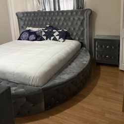 Grey velvet King size bedroom set