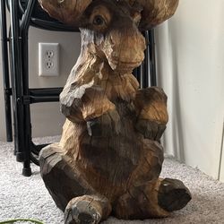 Wood Carved Moose End Table