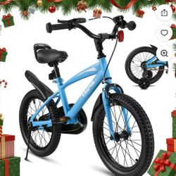 Naipo 16 Inch Kids Bike Girls and Boys Blue Kid Bicycle with Kickstand and Training Wheels