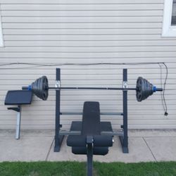 HEAVY DUTY OLYMPIC BENCH /7FT BAR /WEIGHTS /CLAMP 