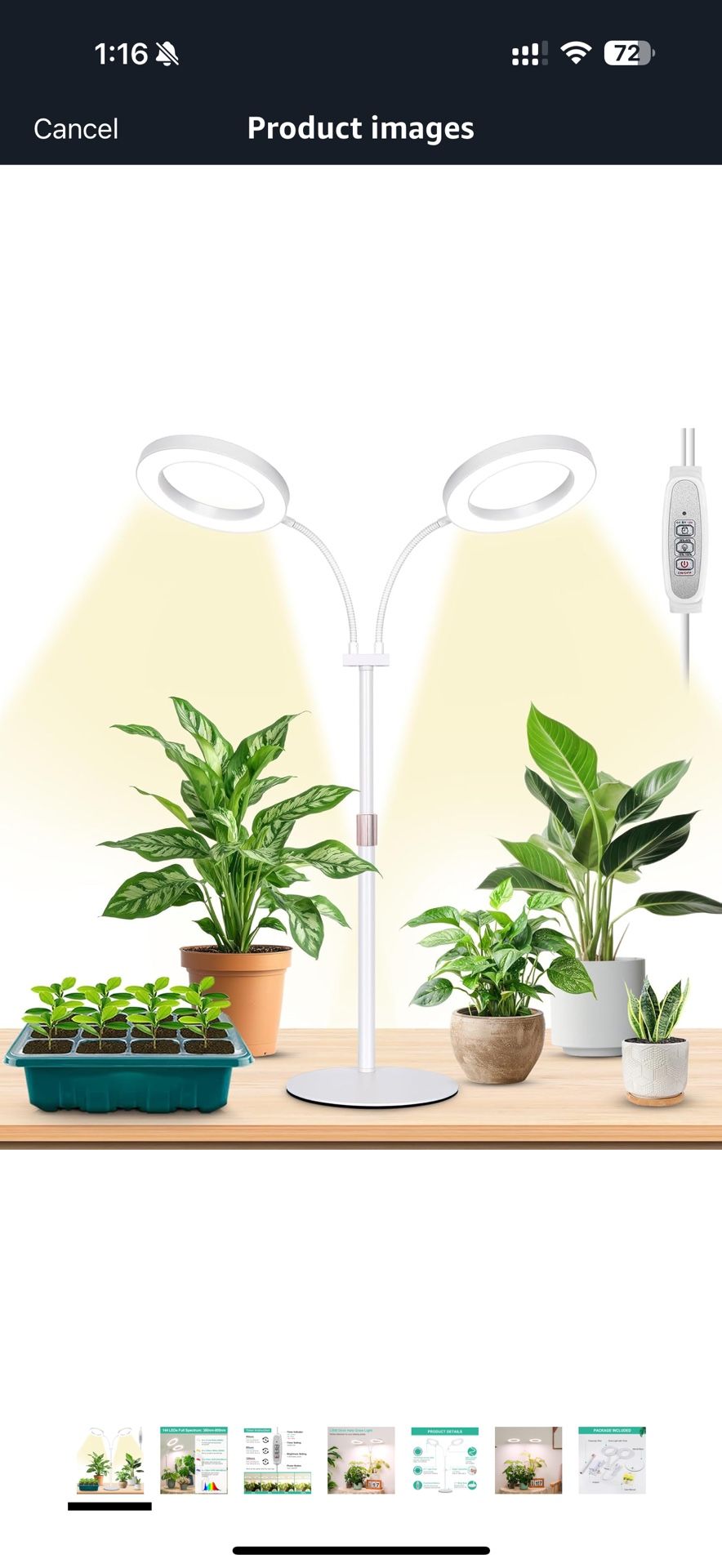 New Halo Plant Grow Lights, Dual-Head Desk Grow Light for Indoor Plants, 72x2 LEDs Full Spectrum Grow Lamp with 4/8/12H Auto Timer, 4- Level Brightnes