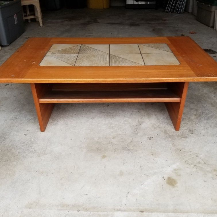 MCM Teak Wood Danish Gangso Mobler Coffee Table With Stone Inlay