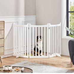 Dog Gate 36" H Extra Large Freestanding Pet Gate 3-Panel Wooden Dog Fence with 2 Support Feet Folding Dog Gate for Indoor, Stairs, Doorways, Halls, Ki