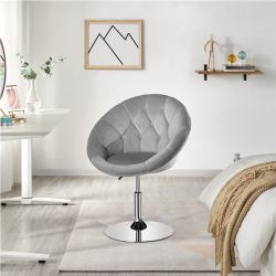 Adjustable Vanity Chair with Round Tufted Back, Swivel Velvet Salon Chair for Bedroom, Living Room, Office, Gray