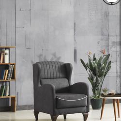 Modern Gray Wingback Armchair - Elegant & Cozy Living Room Chair
