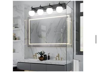 Ralbay Mid Century Black Vanity Lights Black 4-Light Milky Glass Globe  Modern Bathroom Vanity Lights Over Mirror, Black Bathroom Wall Lights 