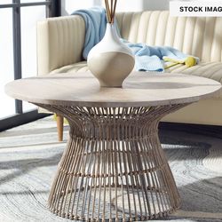 SAFAVIEH Home Collection Whent Coastal Grey White Wash and Black Round Coffee Table