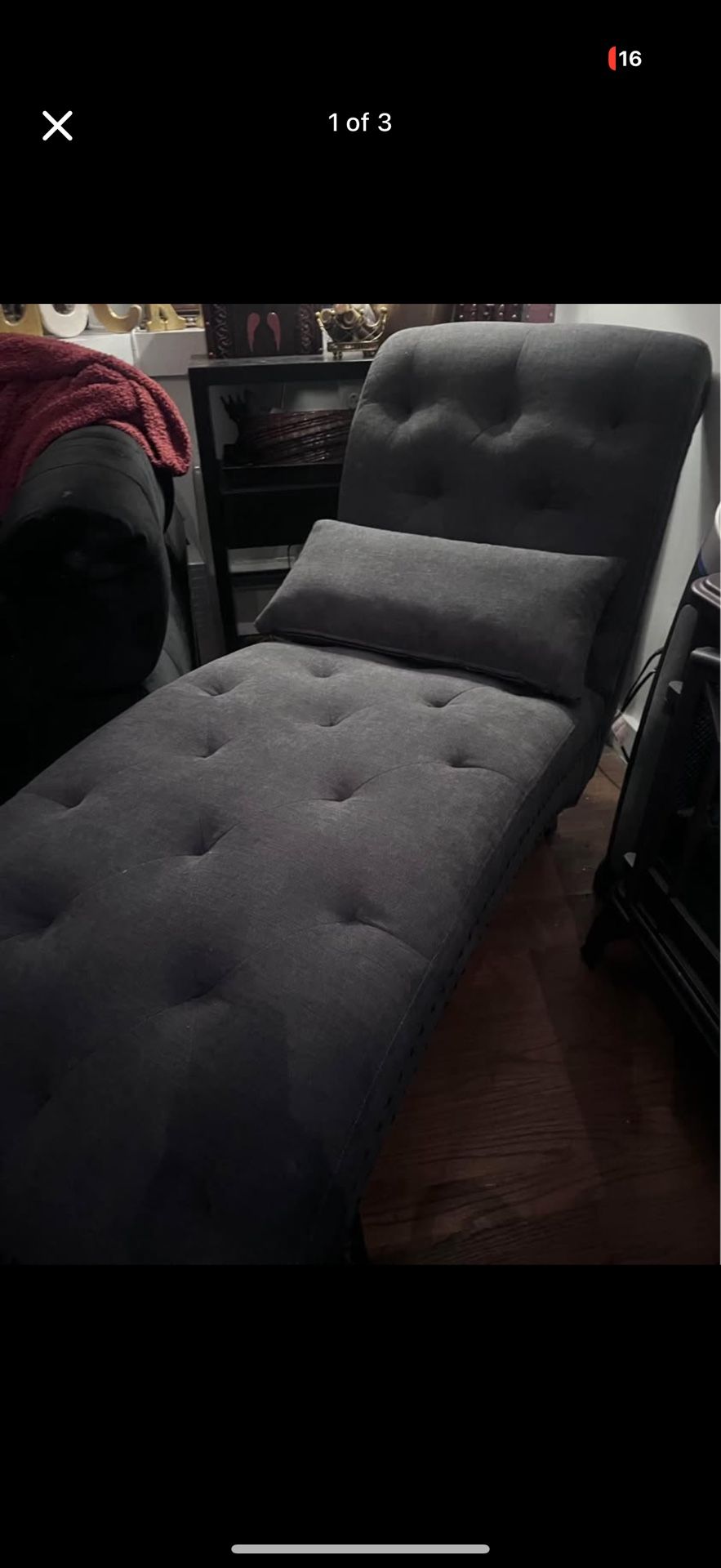 Classic Chaise In Dark Gray Linen Blend With Nailhead Trim
